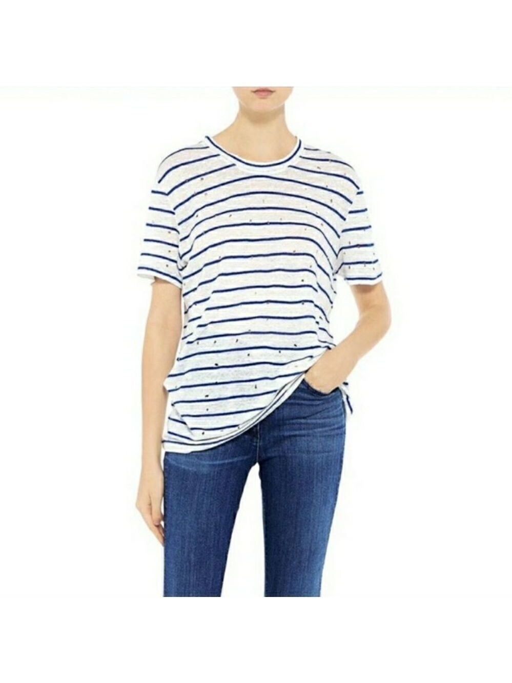 IRO Mina 100% Linen Distressed Short Sleeve Top